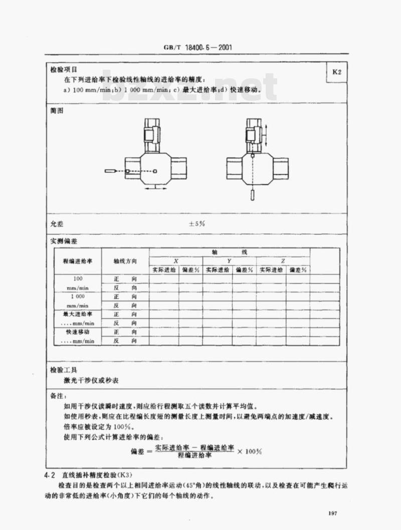 GB/T 18400.6-2001 加工中心检验条件 第6部分:进给率、速度和插补精度检验