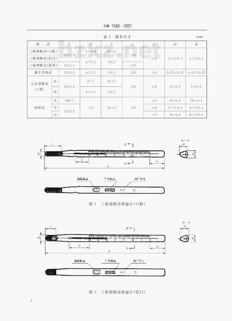 GB 1588—2001 玻璃体温计 GB 1588—2001 玻璃体温计