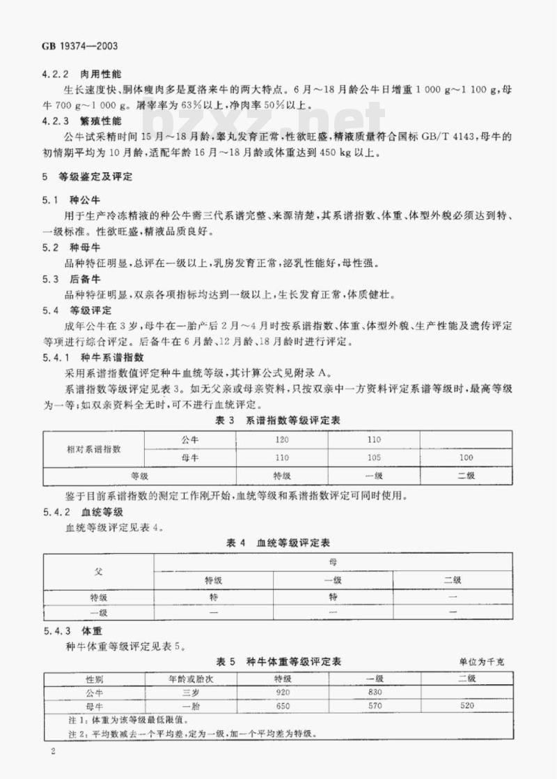 GB 19374—2003 夏洛来种牛 GB 19374—2003 夏洛来种牛
