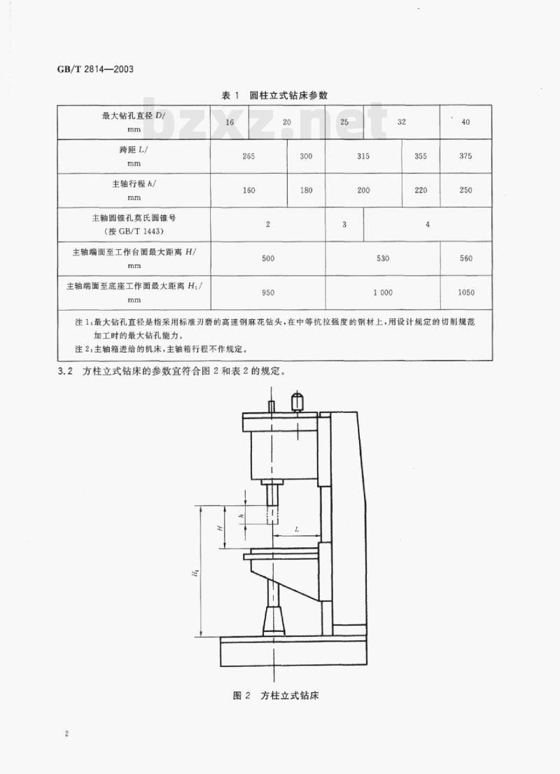 GB/T 2814-2003 立式钻床参数 GB/T 2814-2003 立式钻床参数