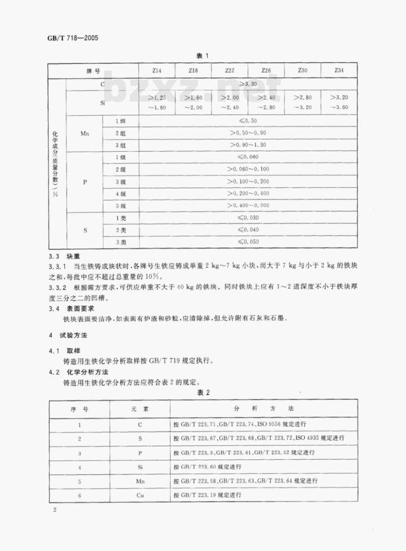 GB/T 718—2005 铸造用生铁 GB/T 718—2005 铸造用生铁