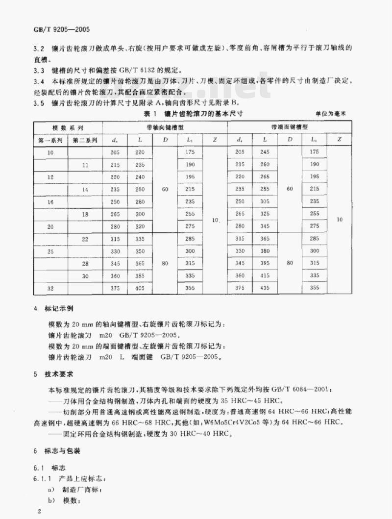 GB/T 9205—2005 镶片齿轮滚刀 GB/T 9205—2005 镶片齿轮滚刀