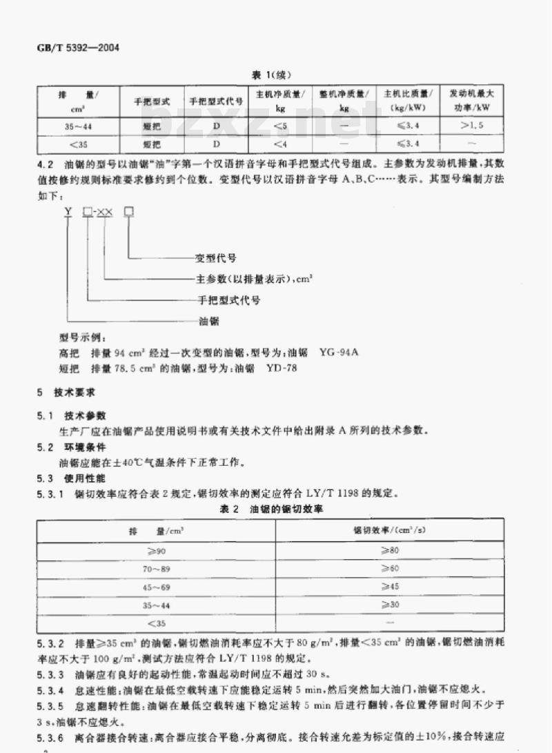 GB/T 5392-2004 林业机械油锯技术条件 GB/T 5392-2004 林业机械油锯技术条件