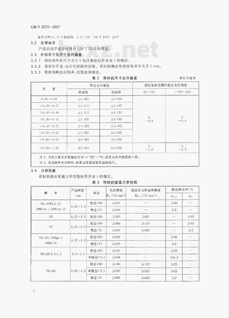 GB/T 2072-2007 镍及镍合金带材 GB/T 2072-2007 镍及镍合金带材