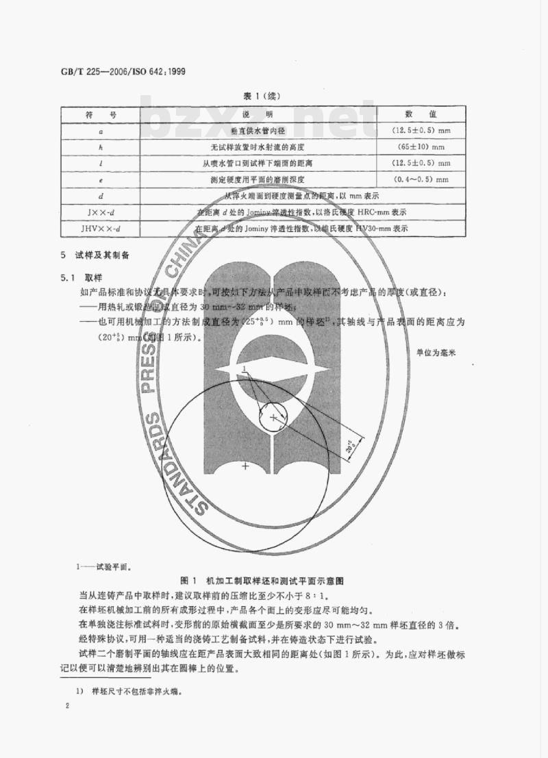 GB/T 225-2006/ISO 642:1999 钢淬透性的末端淬火试验方法(Jominy试验) GB/T 225-2006/ISO 642:1999 钢淬透性的末端淬火试验方法(Jominy试验)