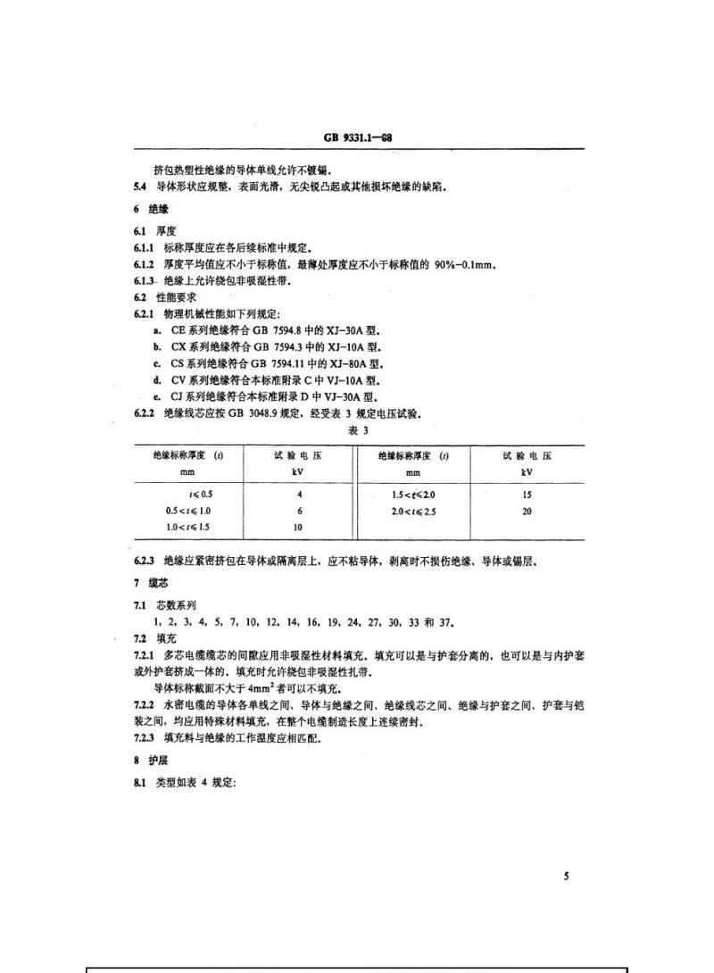 GB 9331.1-1988 额定电压0. 6/1 kV及以下船用电力电缆和电线一般规定 GB 9331.1-1988 额定电压0. 6/1 kV及以下船用电力电缆和电线一般规定