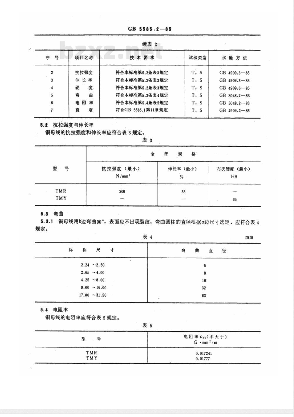 GB 5585.2-1985 电工用铜、铝及其合金母线 第2部分：铜母线