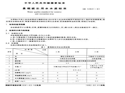 GB 12941-1991 景观娱乐用水水质标准