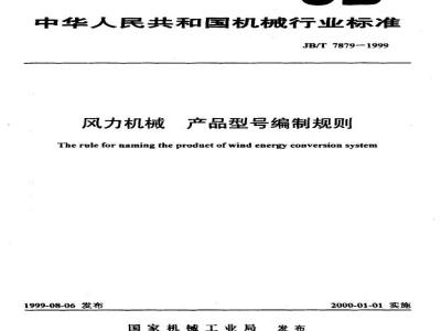 JB/T 7879-1999 风力机械 产品型号编制方法