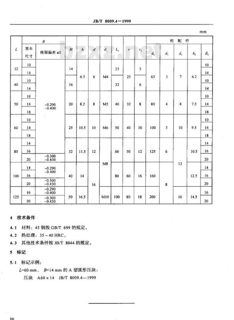 JB/T 8009.4-1999 机床夹具零件及部件 弧形压块 JB/T 8009.4-1999 机床夹具零件及部件 弧形压块
