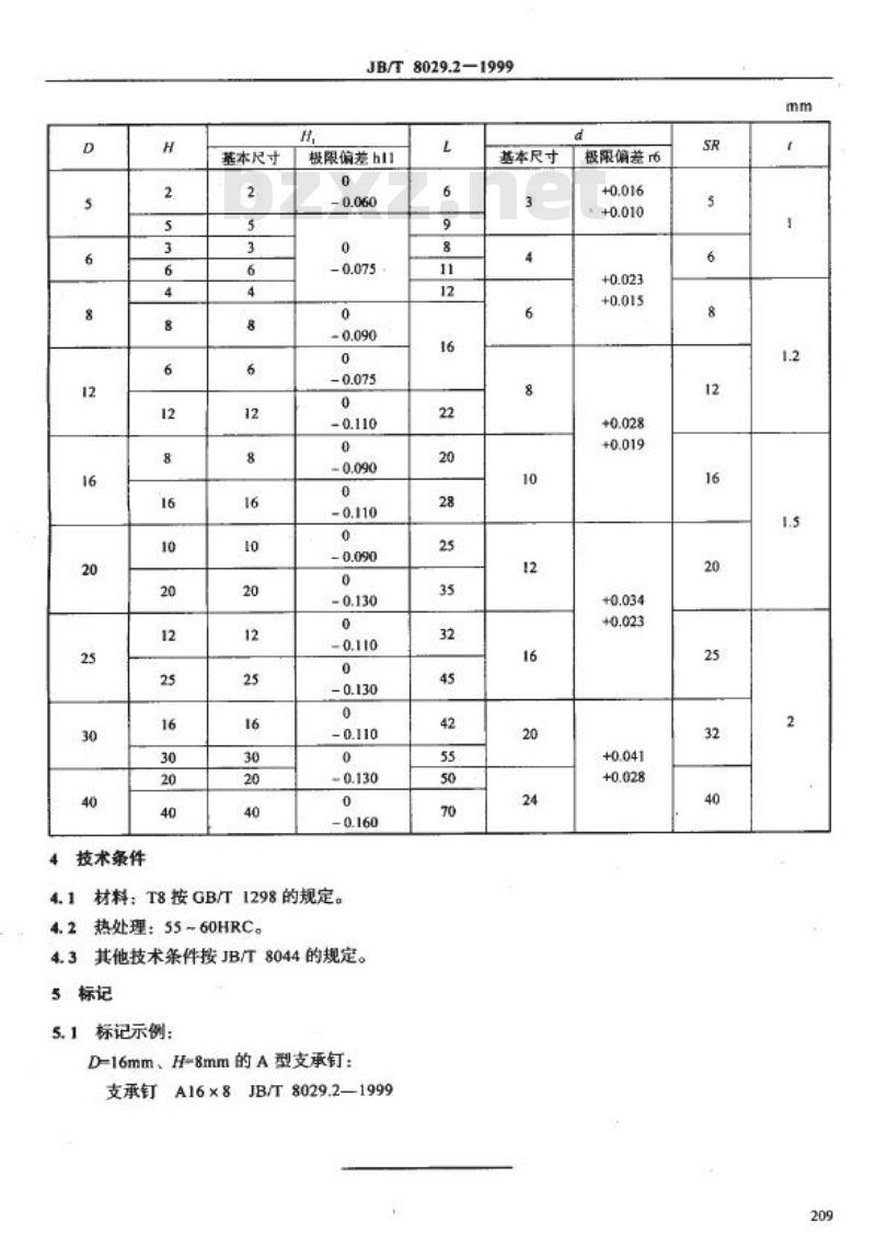 JB/T 8029.2-1999 机床夹具零件及部件 支承钉