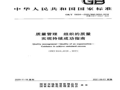 GB∕T 19004-2020 质量管理 组织的质量 实现持续成功指南