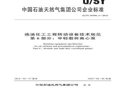 QSY 06506.6-2016 炼油化工工程转动设备技术规范 第6部分：中轻载荷离心泵