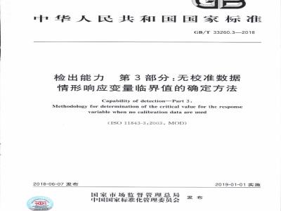 GB/T 33260.3-2018 检出能力 第3部分：无校准数据情形响应变量临界值的确定方法