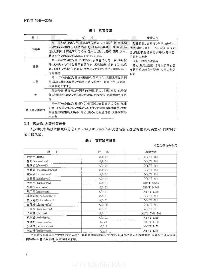 NY/T 1049-2015 绿色食品 薯芋类蔬菜
