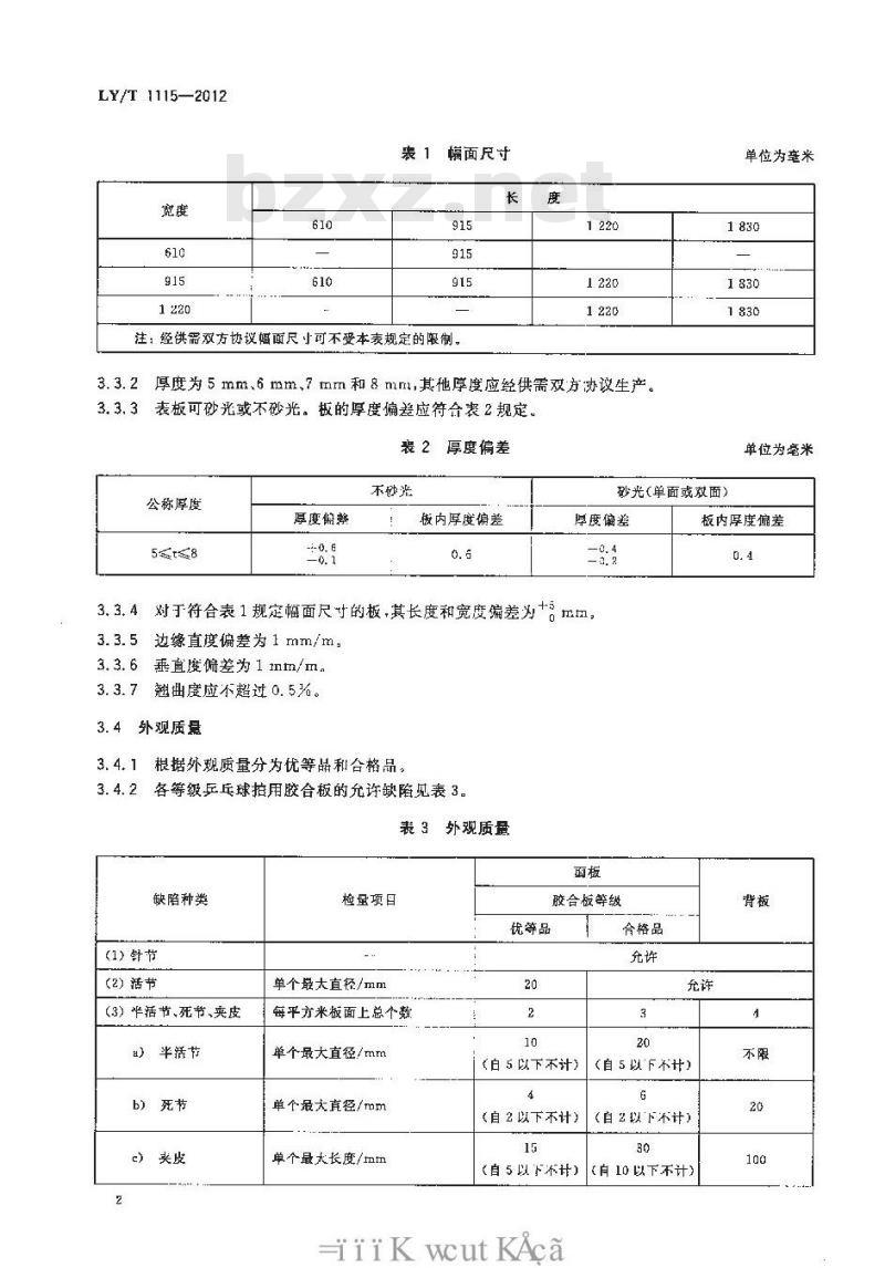 LY/T 1115-2012 乒乓球拍用胶合板 LY/T 1115-2012 乒乓球拍用胶合板