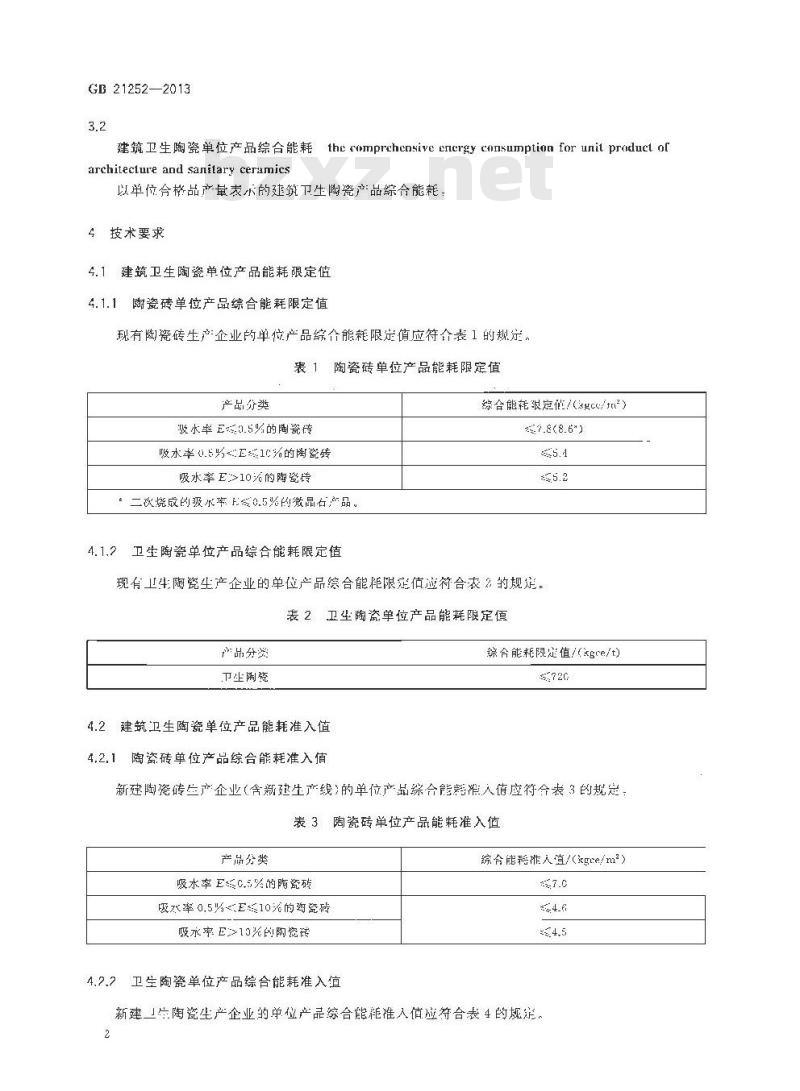 GB 21252-2013 建筑卫生陶瓷单位产品能源消耗限额