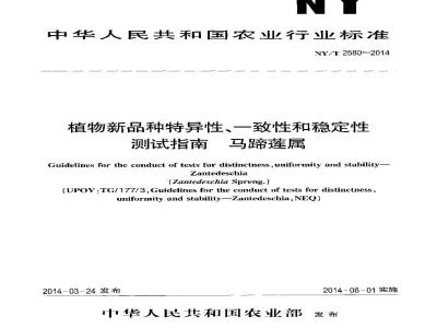 NY/T 2580-2014 植物新品种特异性、一致性和稳定性测试指南 马蹄莲属