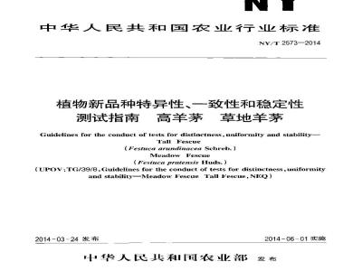 NY/T 2573-2014 植物新品种特异性、一致性和稳定性测试指南 高羊茅 草地羊茅