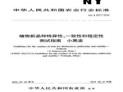 NY/T 2571-2014 植物新品种特异性、一致性和稳定性测试指南 小黑麦