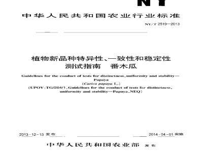 NY/T 2519-2013 植物新品种特异性、一致性和稳定性测试指南 番木瓜