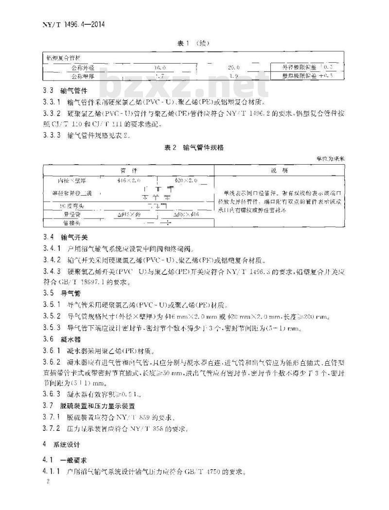 NY/T 1496.4-2014 农村户用沼气输气系统 第4部分 设计与安装规范 NY/T 1496.4-2014 农村户用沼气输气系统 第4部分 设计与安装规范