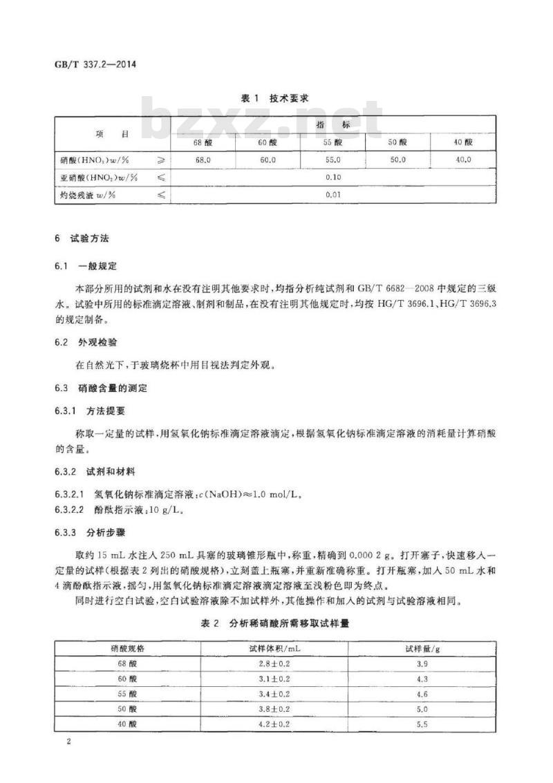 GB/T 337.2-2014 工业硝酸 稀硝酸