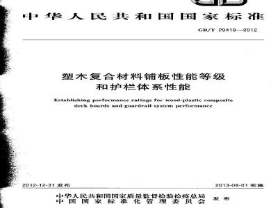 GB/T 29419-2012 塑木复合材料铺板性能等级和护栏体系性能