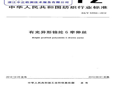 FZ/T 54054-2012 有光异形锦纶6牵伸丝
