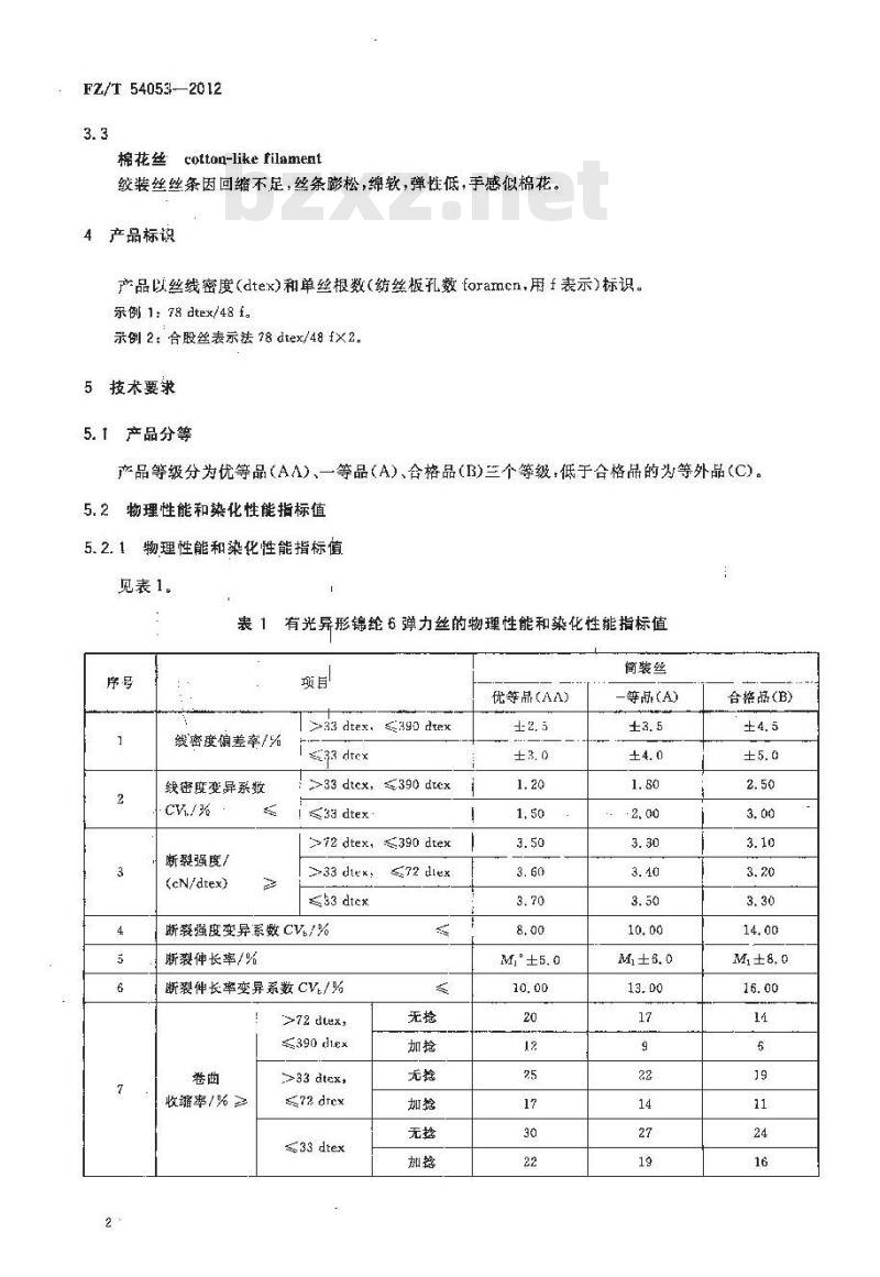 FZ/T 54053-2012 有光异形锦纶6弹力丝 FZ/T 54053-2012 有光异形锦纶6弹力丝