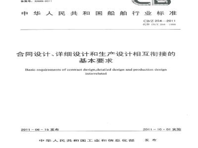 CB/Z 254-2011 合同设计、详细设计和生产设计相关衔接的基本要求
