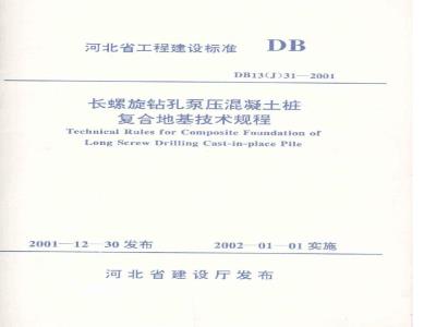 DB13(J) 31-2001 长螺旋钻孔泵压混凝土桩复合地基技术规程