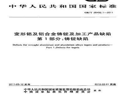 GB/T 26492.1-2011 变形铝及铝合金铸锭及加工产品缺陷 第1部分:铸锭缺陷
