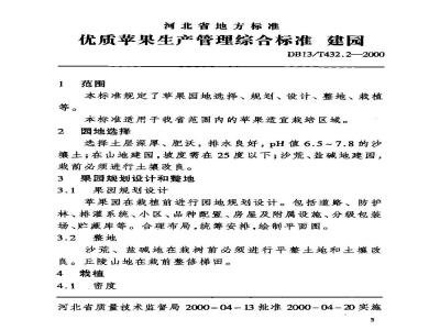 DB13/T 432.2-2000 优质苹果生产管理综合标准建园