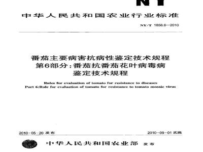NY/T 1858.6-2010 番茄主要病害抗病性鉴定技术规程 第6部分：番茄抗番茄花叶病毒病鉴定