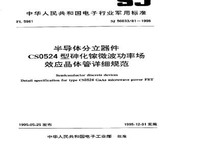 SJ 50033.81-1995 半导体分立器件 CS0524型砷化镓微波功率场效应晶体管详细规范