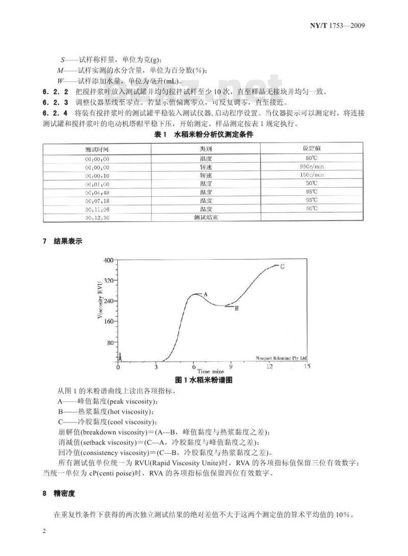 NY/T 1753-2009 水稻米粉糊化特性测定 快速粘度分析仪法