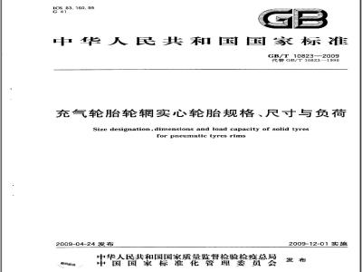 GB/T 10823-2009 充气轮胎轮辋实心轮胎规格、尺寸与负荷