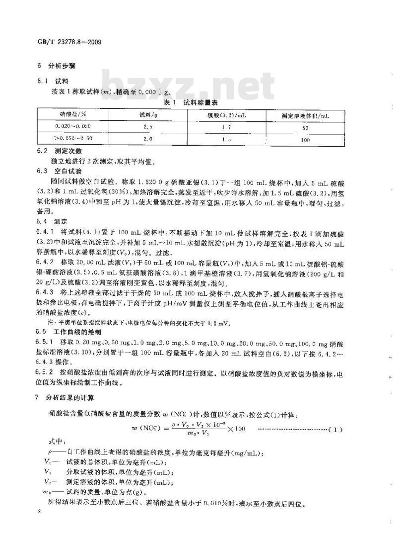 GB/T 23278.8-2009 锡酸钠化学分析方法 第8部分:硝酸盐含量的测定 离子选择电极法 GB/T 23278.8-2009 锡酸钠化学分析方法 第8部分:硝酸盐含量的测定 离子选择电极法