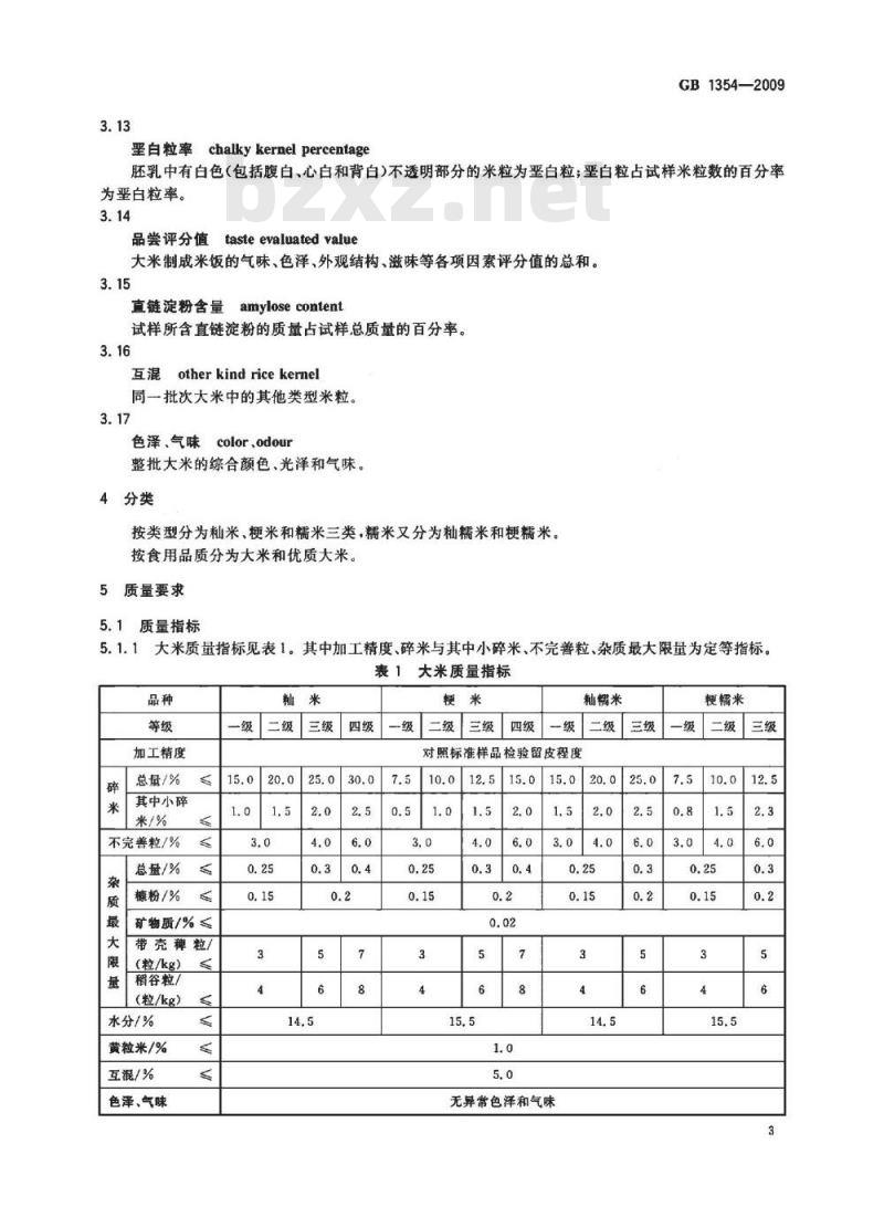 GB 1354-2009 大米