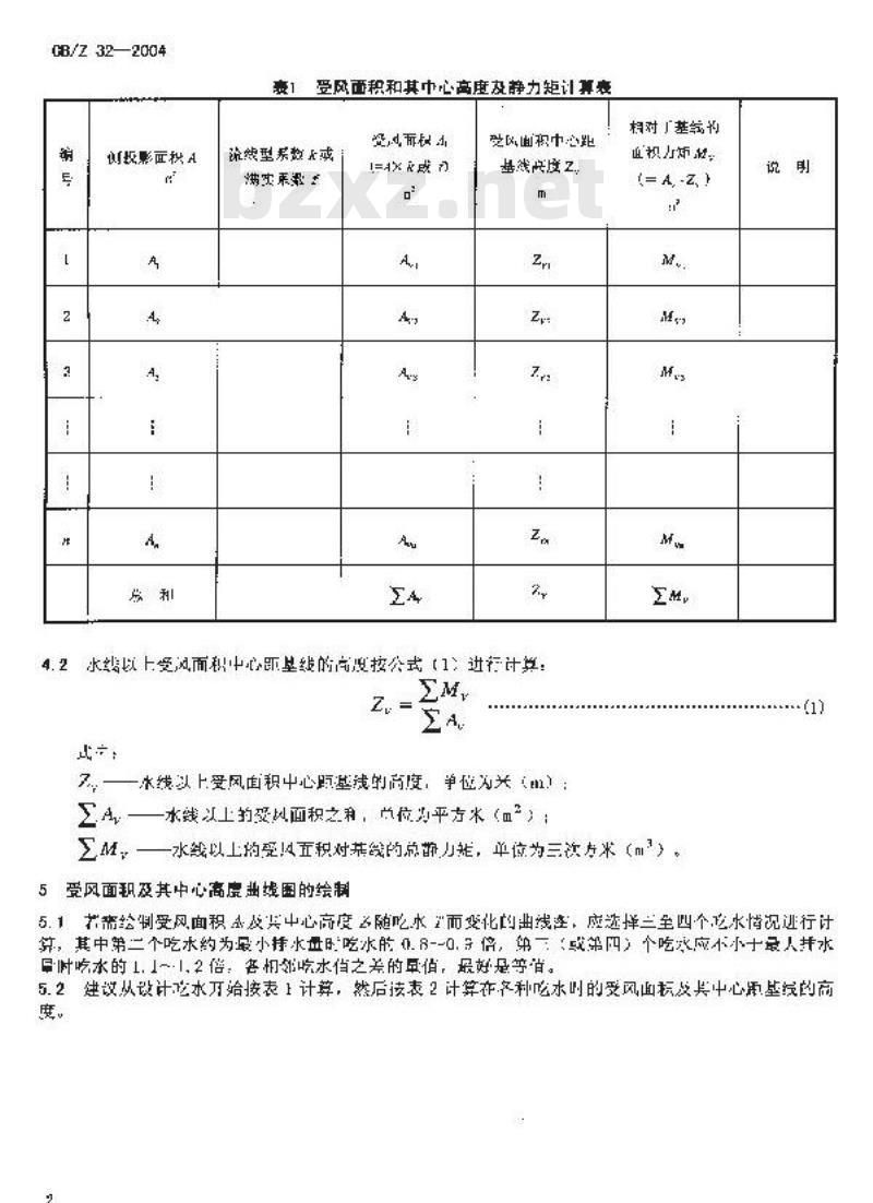 CB/Z 32-2004 水面舰船受风面积计算方法 CB/Z 32-2004 水面舰船受风面积计算方法