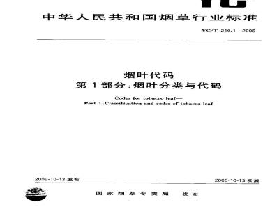 Codes for tobacco leaf—Part 1:Classification and codes of tobacco leaf
