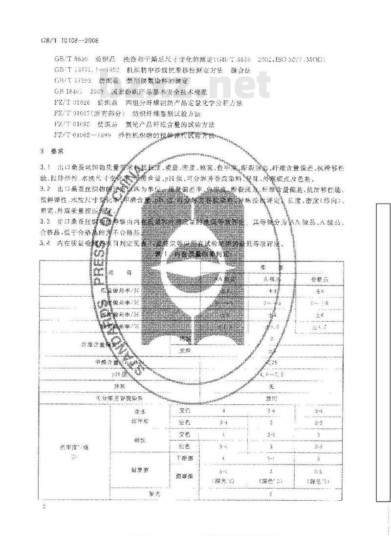 GB/T 10108-2008 出口桑蚕丝织物 GB/T 10108-2008 出口桑蚕丝织物