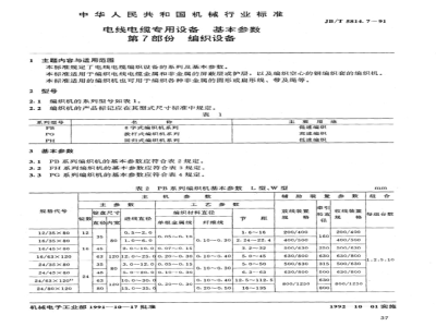 JB/T 5814.7-1991 电线电缆专用设备 基本参数 第7部分：编织设备