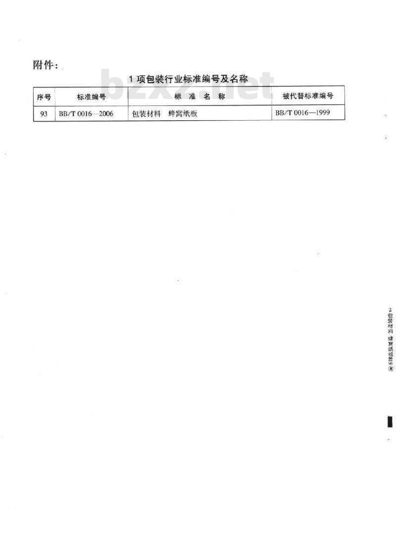 BB/T 0016-2006 包装材料 蜂窝纸板