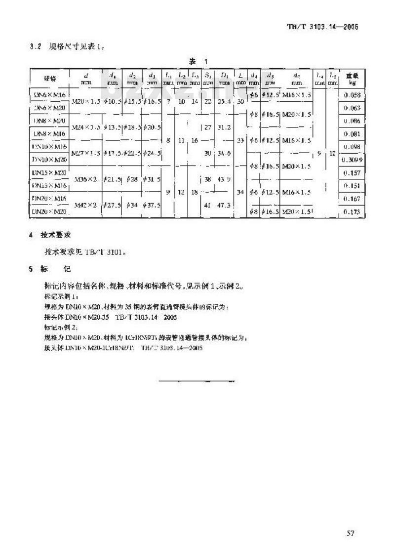 TB/T 3103.14-2005 机车车辆用锥面卡套式管接头 第14部分:表管直通管接头体 TB/T 3103.14-2005 机车车辆用锥面卡套式管接头 第14部分:表管直通管接头体