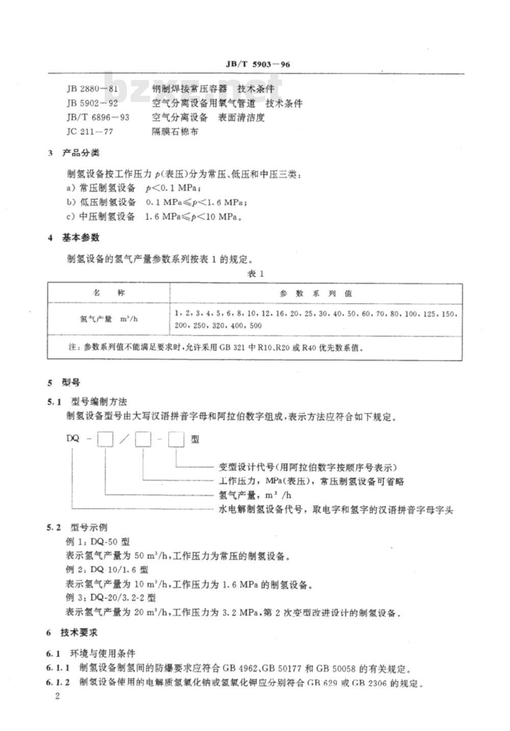 JB/T 5903-1996 水电解制氢设备