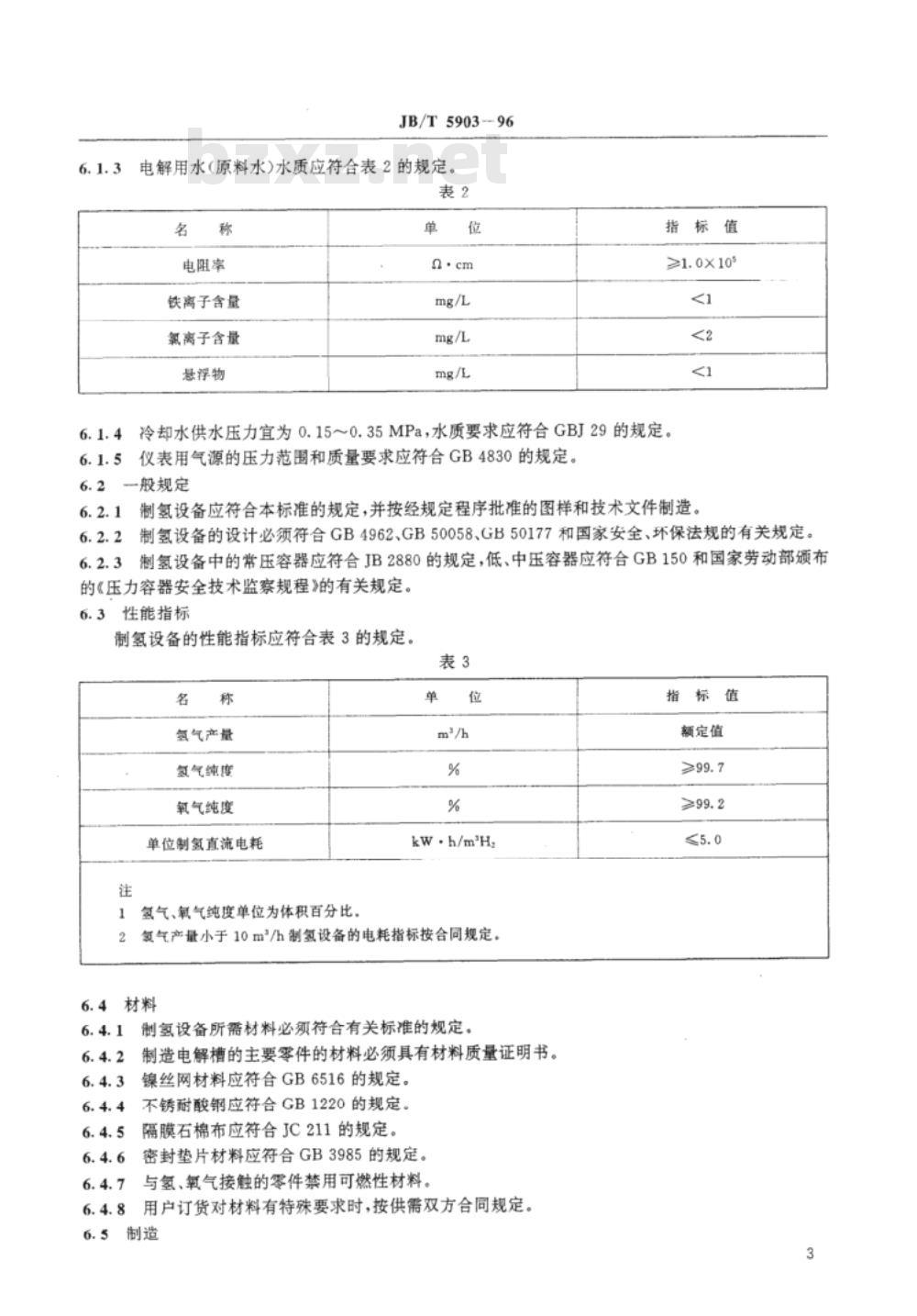 JB/T 5903-1996 水电解制氢设备
