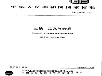 GB/T 20932-2007 生铁 定义与分类