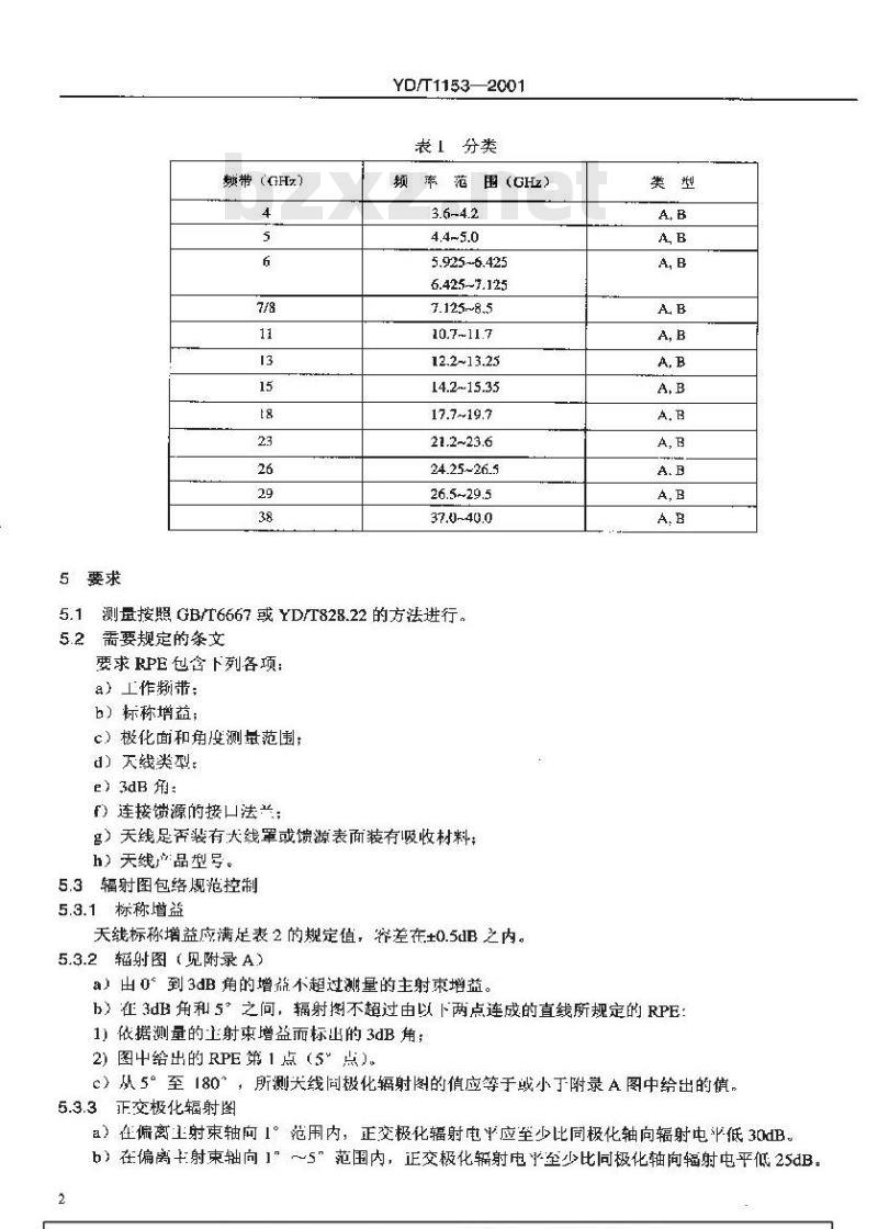 YD/T 1153-2001 微波接力通信系统抛物面天线辐射图包络的技术要求 YD/T 1153-2001 微波接力通信系统抛物面天线辐射图包络的技术要求